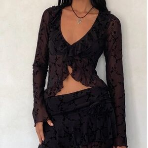 Noemi Cardigan In Mesh Vine Flower Black